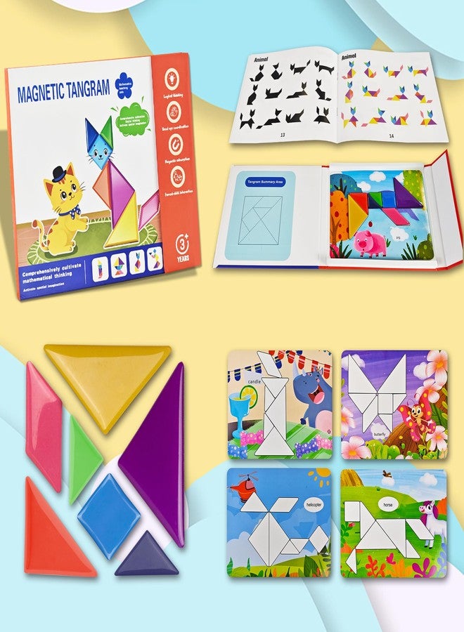 Flamax Magnetic Tangram for Kids Ages 4-8 with 30 Theme Pages & 368 Solutions Patterns Booklet & Metal Board, Magnetic Tangrams Puzzle for Kid, Magnet Tangrams Puzzle, Tangram for Kids Ages 4-8 - Image 2